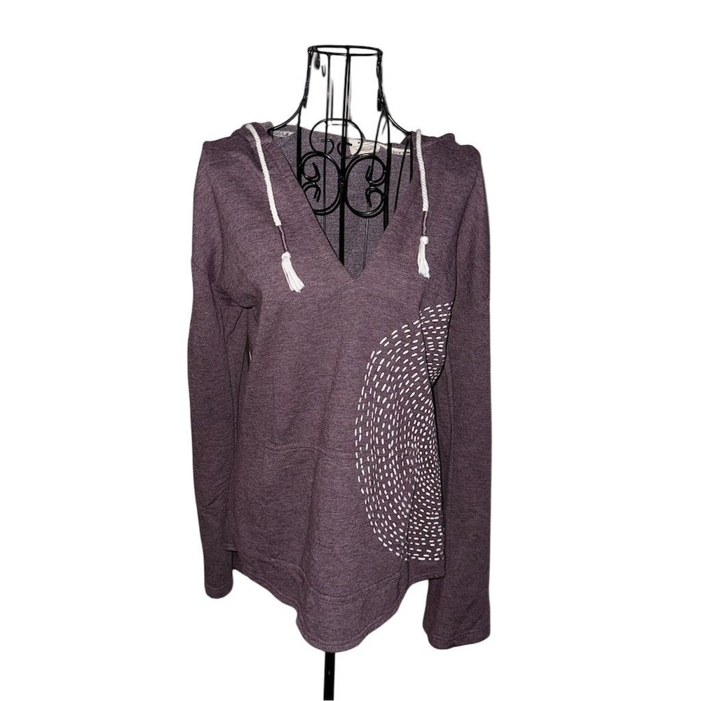 ROXY Womens M Purple Hoodie V-Neck L/S  White Pattern Casual‎ Y2K coconut girl